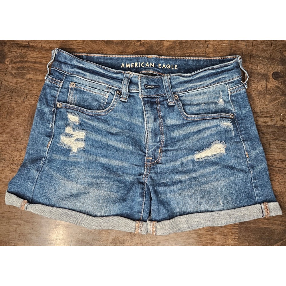 American Eagle Super Stretch Jean Shorts Y2K Low Rise Midi Sz 6